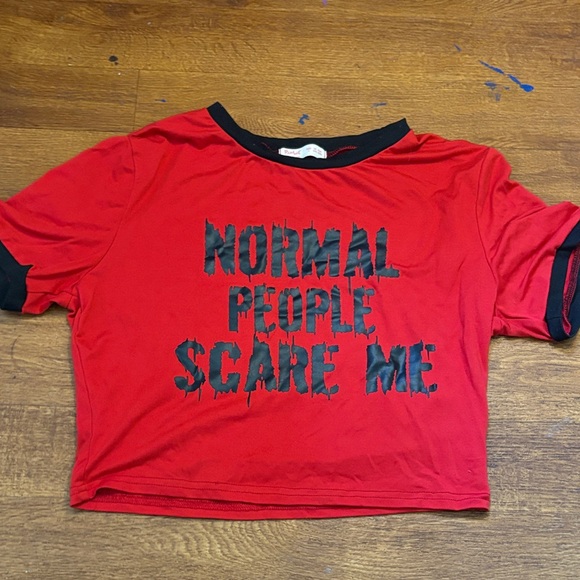 ROMWE Red Tee with Black Graphic Normal People Scare Me - Picture 1 of 5